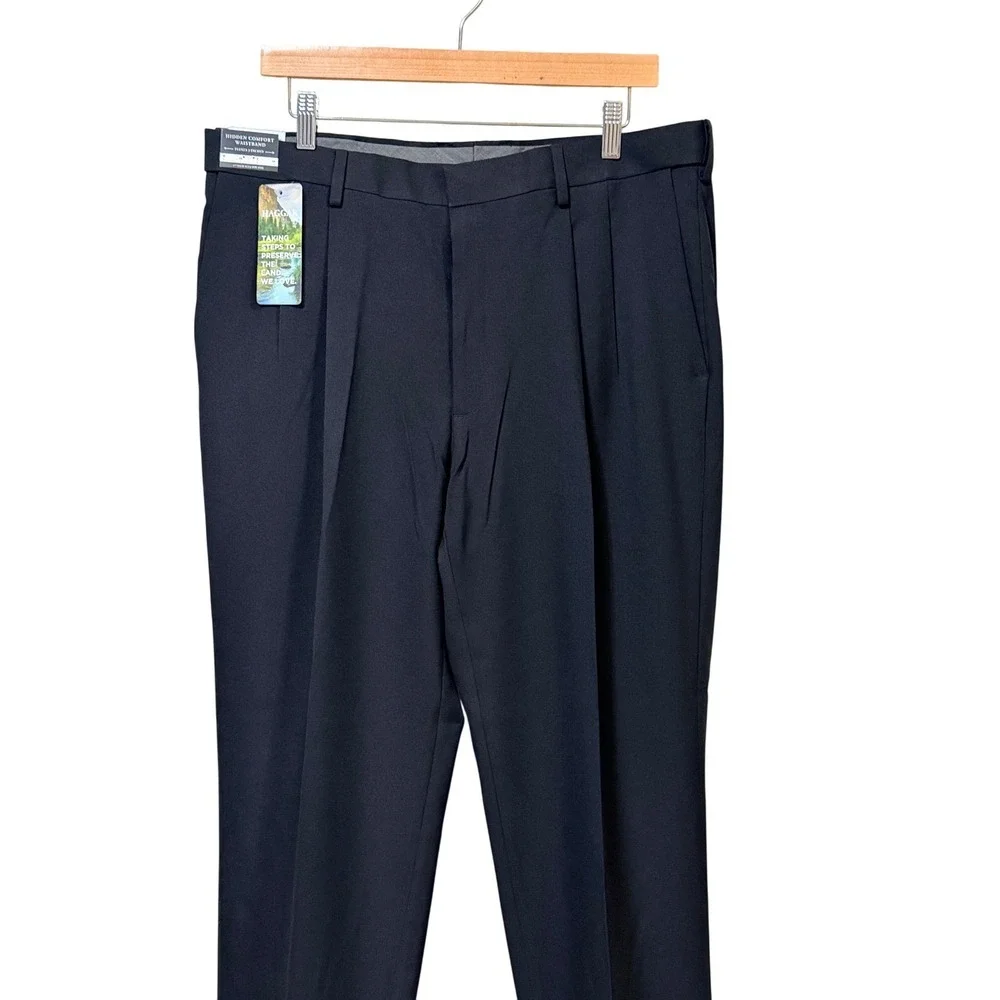 Haggar Men Premium Comfort Dress Pant Black Pleated Classic Fit 36x29  HC00651